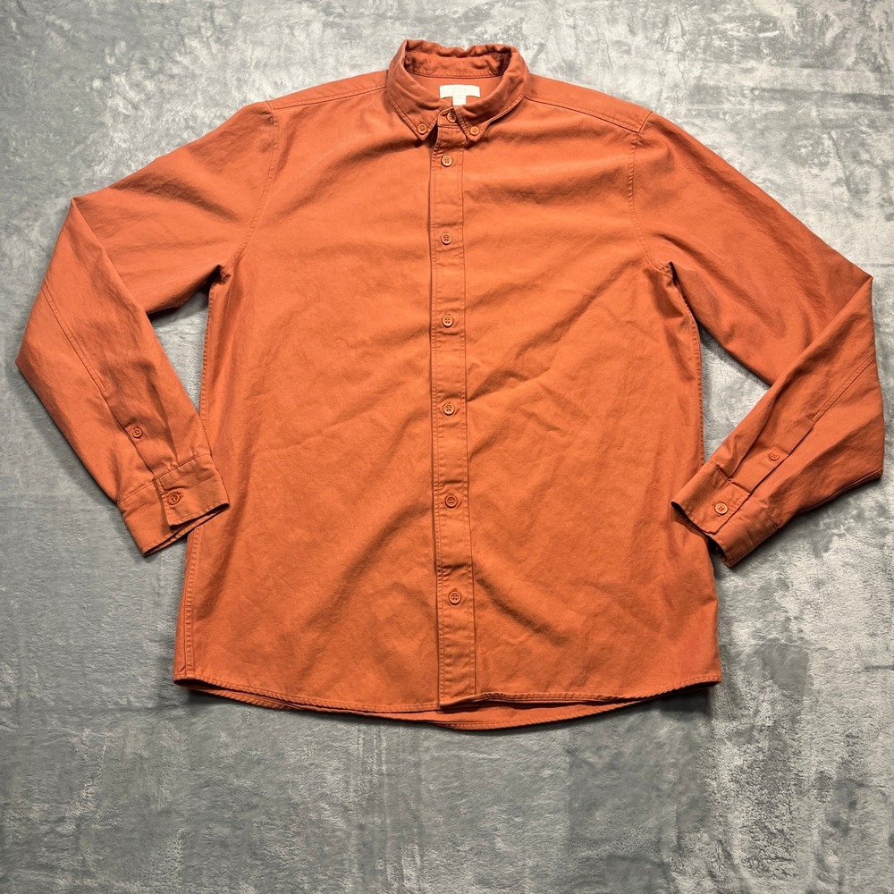 COS Button Down Shirt Mens Orange Lyocell Cotton Twill Long Sleeve Size M